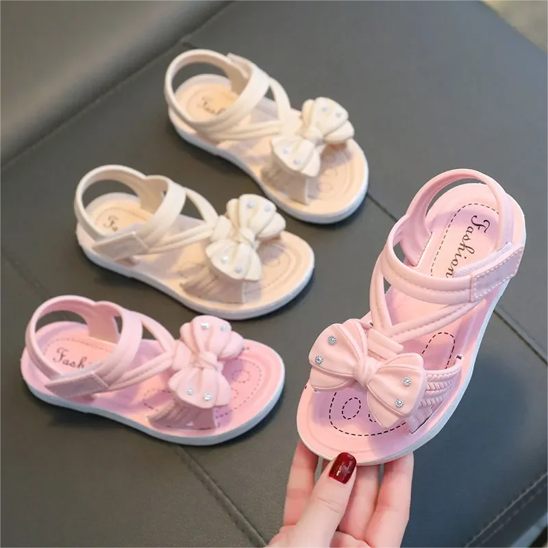 Top Trends: Summer Children&#039;s Girls Bowknot Sandals Pearl Rhinestone Fashion Breathable Non-Slip Sandals Beach Soft Kids Open Toe Flat Shoes Shoppable Styles