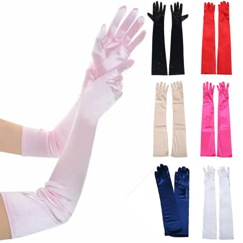 Top Trends: 2024 Women's Evening Party Formal Gloves Solid Color Satin Long Finger Mittens ForEvents Activities Red White Rose Color Shoppable Styles