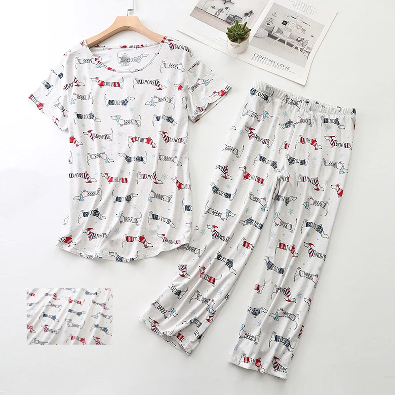 Top Trends: Cute Women's Pajamas Set Dachshund Teckel Two Pieces Short Sleeve Tops Three Quarter Pants Capris Sleepwear Big Size S-3XL 9901 Shoppable Styles