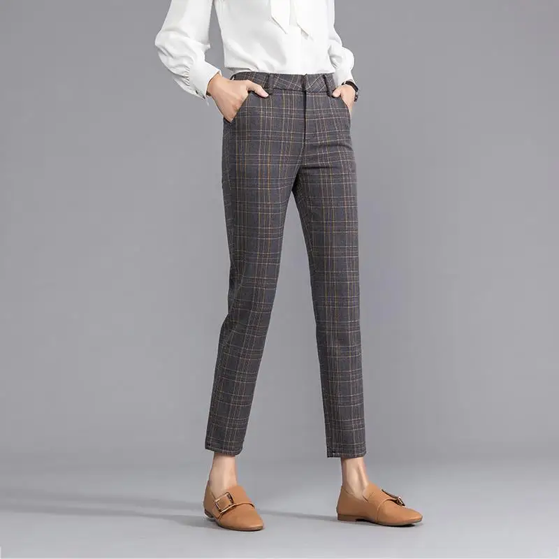 Top Trends: Office Lady Koreon Clothing Fashion Plaid Suit Pants High Waist Women New Pockets Spring Autumn Female Straight Casual Trousers Shoppable Styles