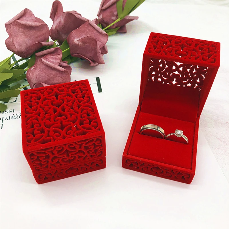 Top Trends: 2022 Hollow Red Velvet Ring Box Couple Double Ring Bearer Box For Wedding Engagement Gift Favor Jewelry Organizer Packing Boxes Shoppable Styles