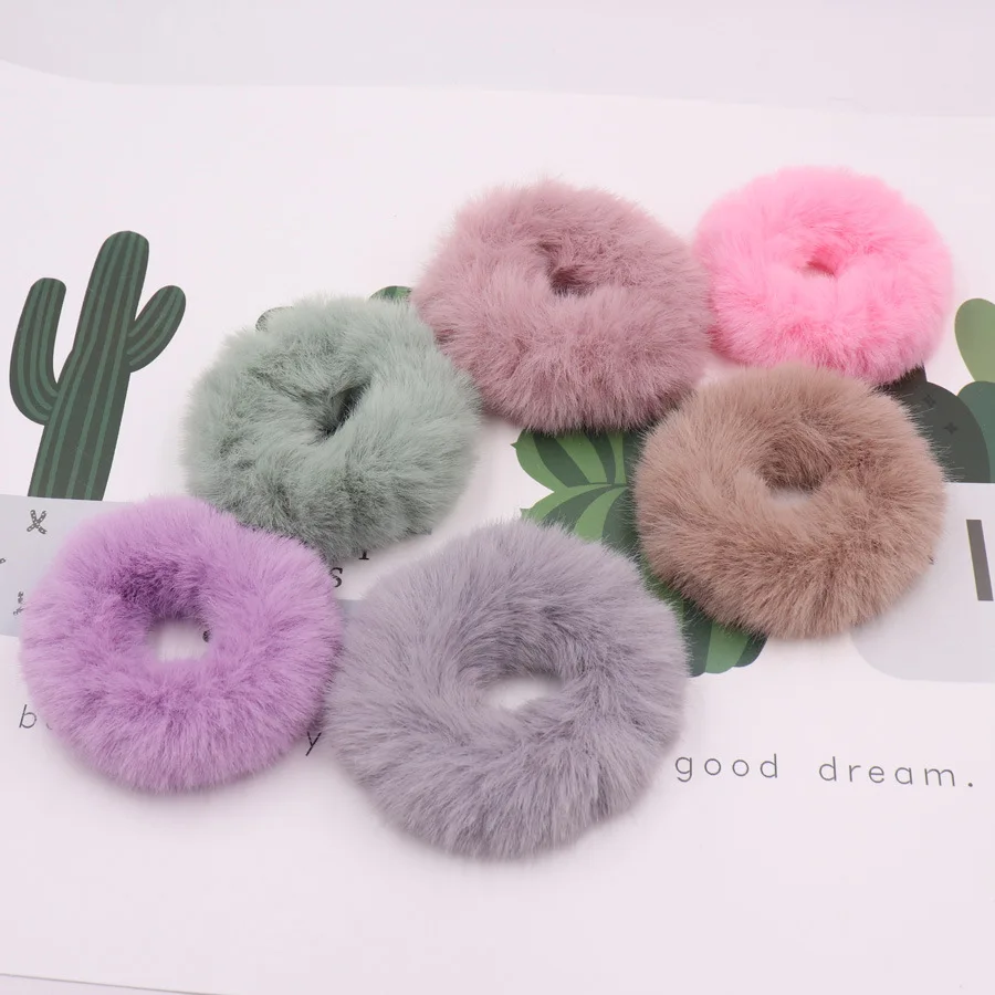 Top Trends: Fashion Girls Elastic Faux Rabbit Fur Scrunchie Hair Rope Mink Fur Ponytail Holder Elastic Plush Hair Ring Hair Accessories T19 Shoppable Styles