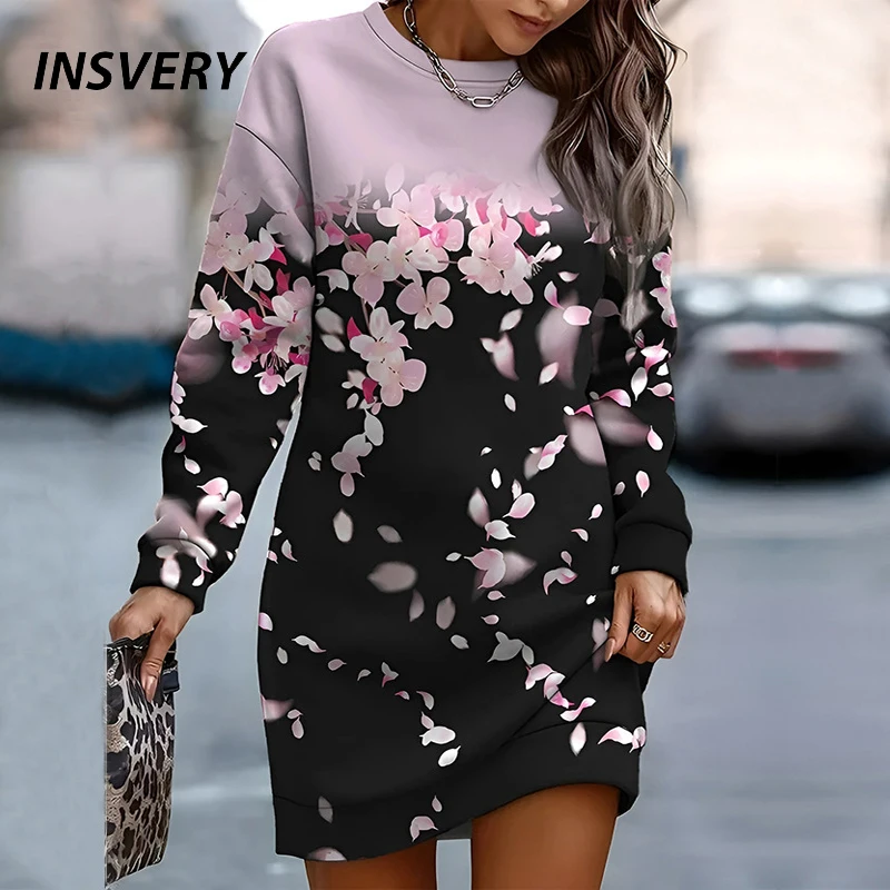 Top Trends: Autumn Casual Sweatshirt Dress Women O Neck Long Sleeve Vintage Flower Print Party Dresses For Women Mini Dress Shoppable Styles