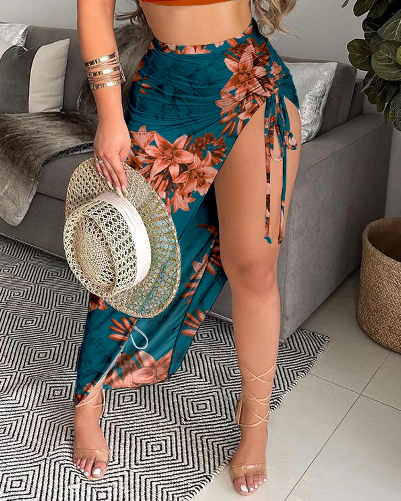 Top Trends: Summer Women Two Pieces Floral Print Crop Top & Drawstring Skirt Set 2023 Femme Two Pieces Dress Suit Casual Lady Overalls Traf Shoppable Styles - Image 3