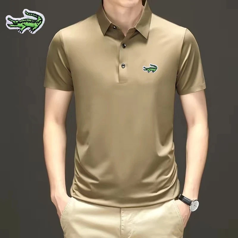 Top Trends: Men's Embroidered Mulberry Silk Polo Shirt New Spring / Summer Thin Fashion Business Casual Ice Cool Silk Short Sleeve T-shirt Shoppable Styles