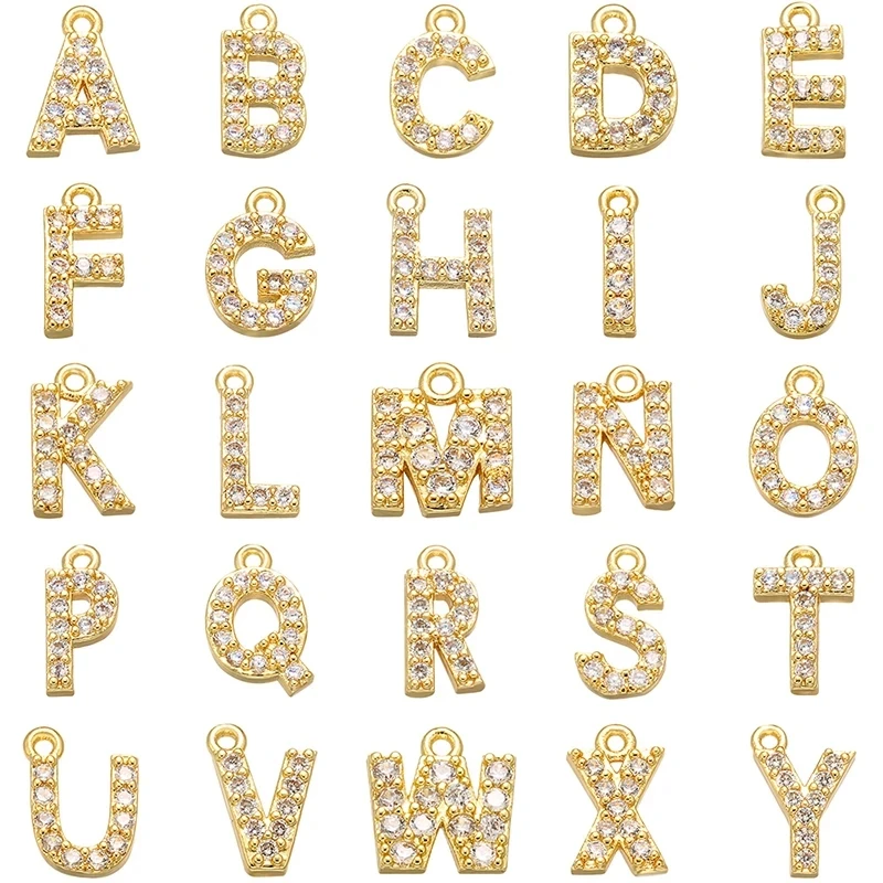 Top Trends: ZHUKOU 8x8.5mm Brass Cubic Zirconia Crystal 26 Letter Charms Pendants For Women Necklace Earring Jewelry Accessories Model:VD545 Shoppable Styles