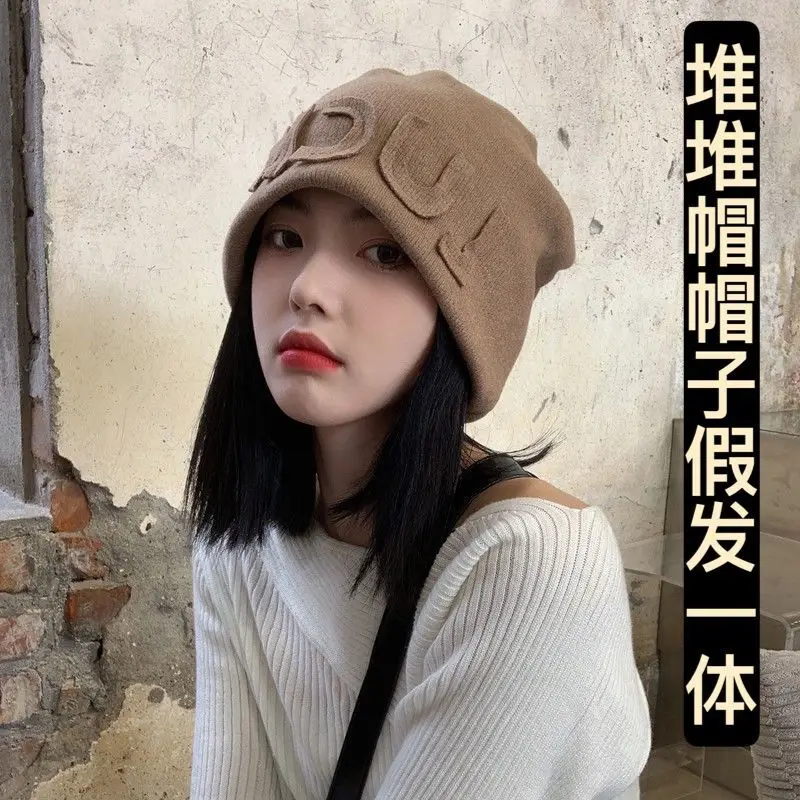 Top Trends: Hat Wig One Woman Shoulder-length Short Hair Autumn And Winter New Fashion Letter Knitted Hat Pile Hat Wig Set Shoppable Styles