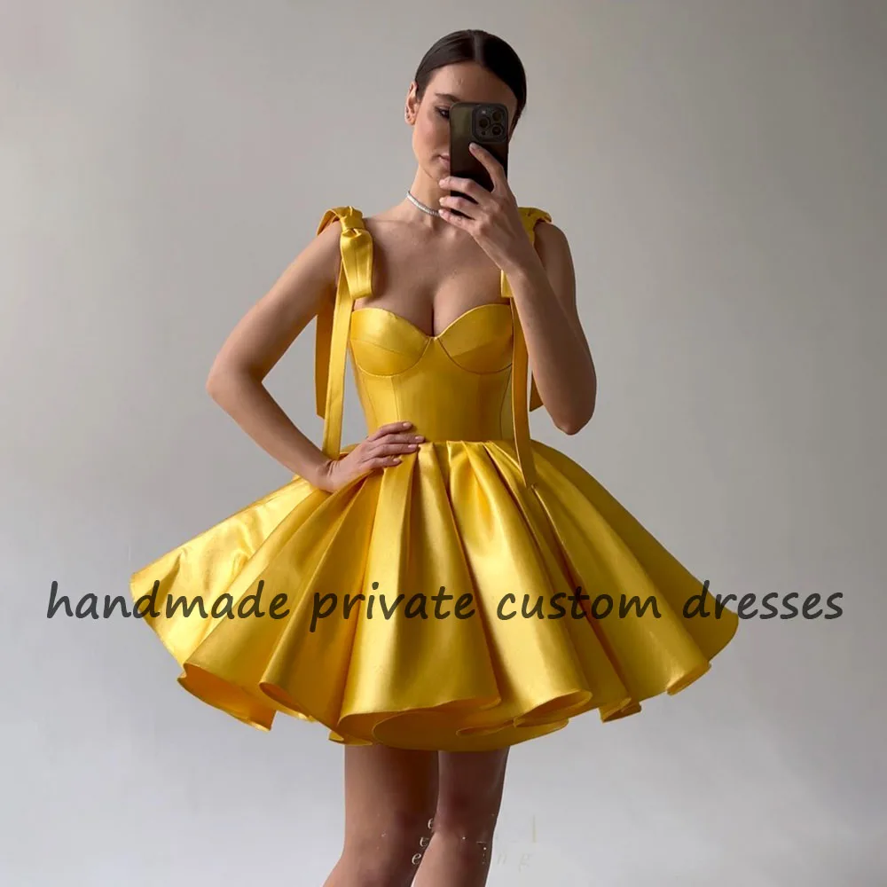 Top Trends: Gold A Line Mini Prom Party Dresses Bow Straps Draped Satin Sweetheart Graduation Prom Ball Gown Short Cocktail Evening Gowns Shoppable Styles - Image 2