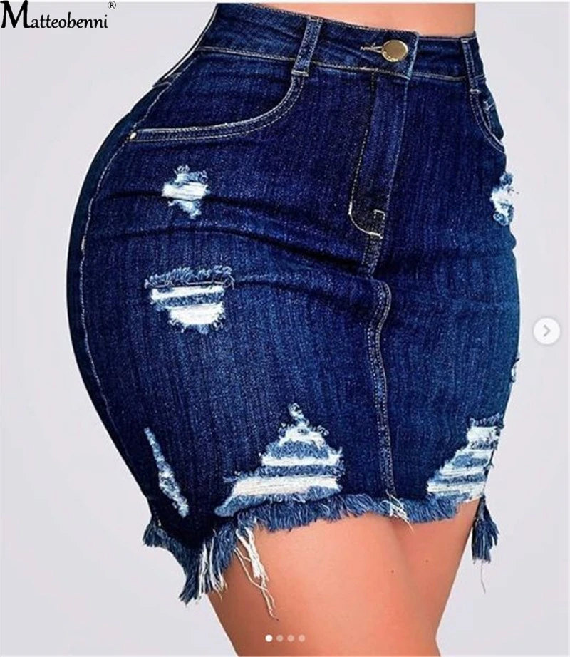 Top Trends: Autumn Women Fashion Denim Skirt Ripped Hip Distressed High Waist Button Pencil Skirts Female Casual Summer Jeans Shoppable Styles