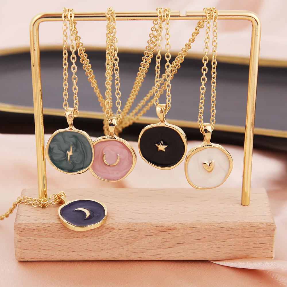 Top Trends: Colorful Moon Star Lightning Pendant Necklaces For Women Girls Enamel Fashion Party Daily Jewelry Trendy Clavicle Chain Necklace Shoppable Styles