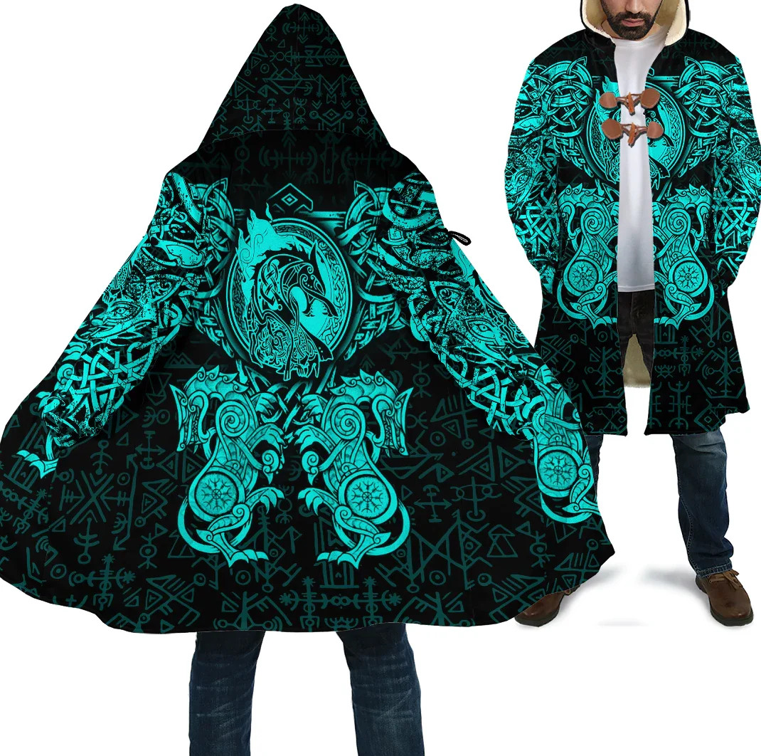 Top Trends: Thick Warm Hooded Cloak For Men Viking Dragon And Wolf Tattoo Overcoat Coat 3D Print Windproof Fleece Cape Robe Hooded Blanket1 Shoppable Styles