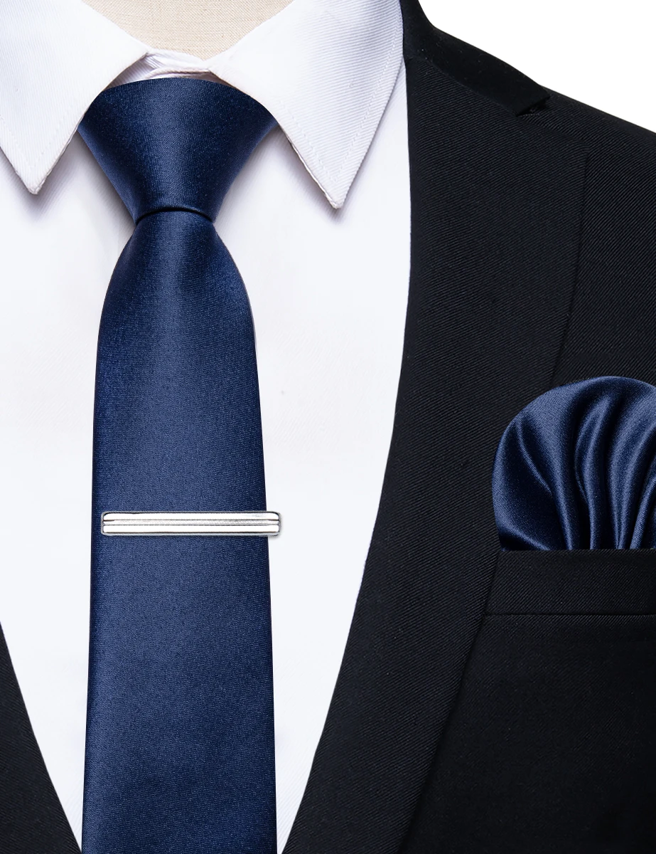 Top Trends: Wholesale Dark Blue Fashion 6 Cm Silk Tie Men Slim Fit Wedding Luxury Party Suit Accessories Necktie Pocket Square Clip Set Gift Shoppable Styles