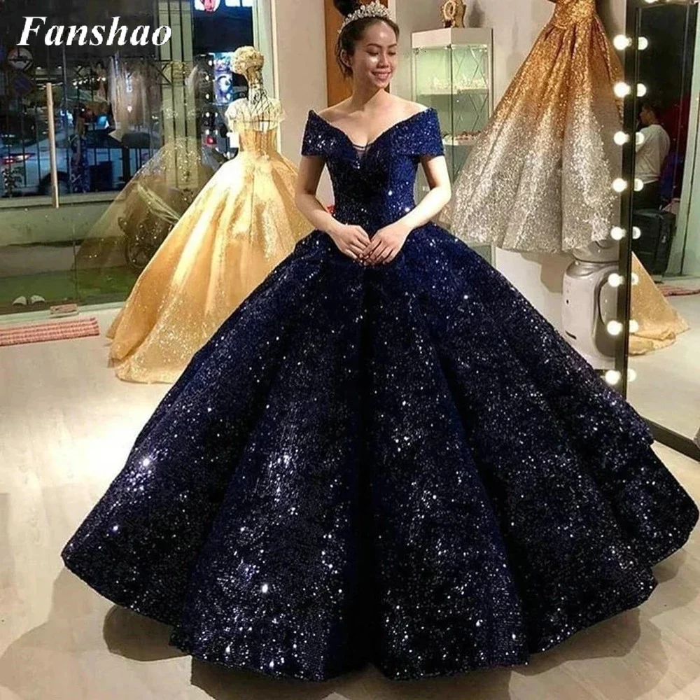 Top Trends: Fanshao Wd587 Sequin Quinceanera Dresses Princess Ball Gown Floor Length Party Dress Off Shoulder Robe De Soiree Shoppable Styles