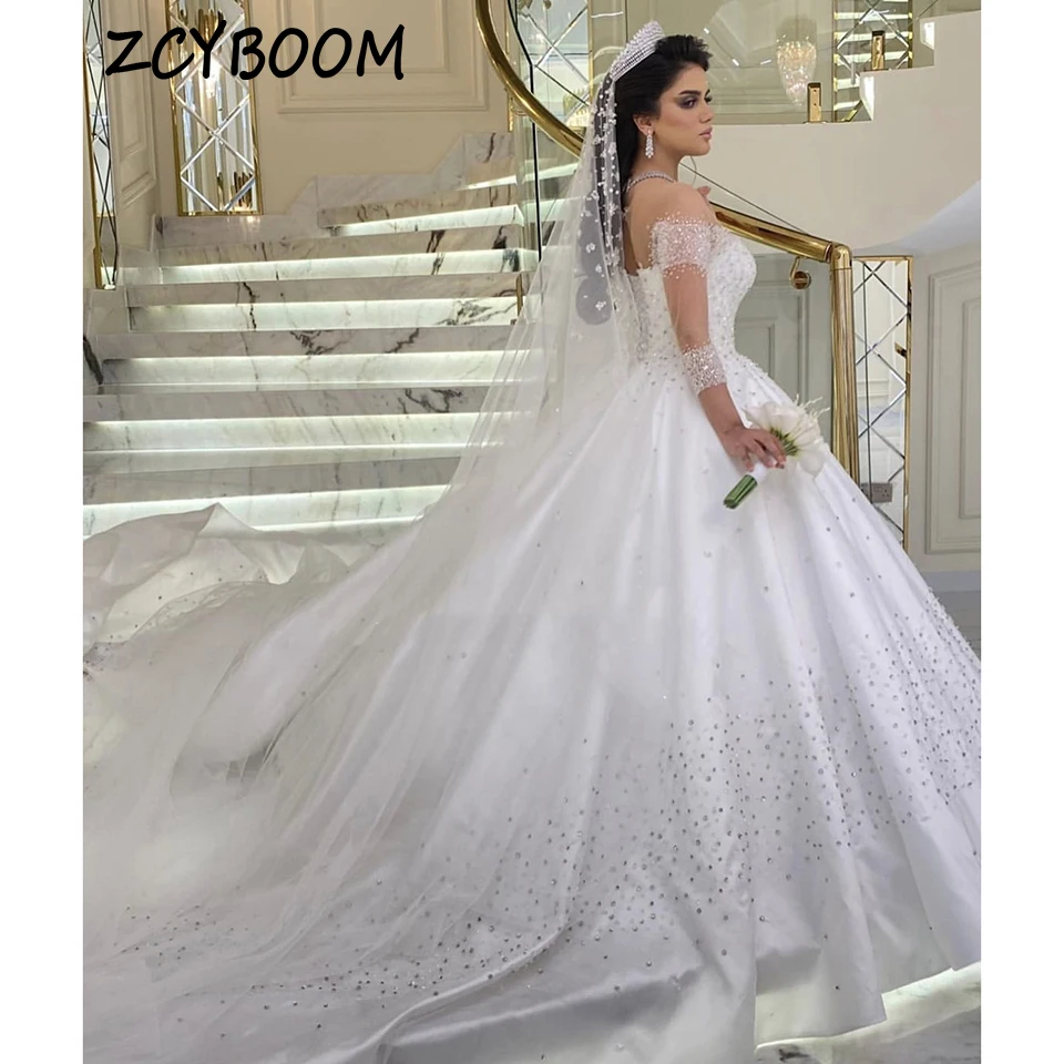 Top Trends: Luxury White Shiny O-Neck Rhinestone Wedding Dress 2023 A-Line Floor Length Sweep Train Stain Lace Up Custom Made Bridal Gown Shoppable Styles