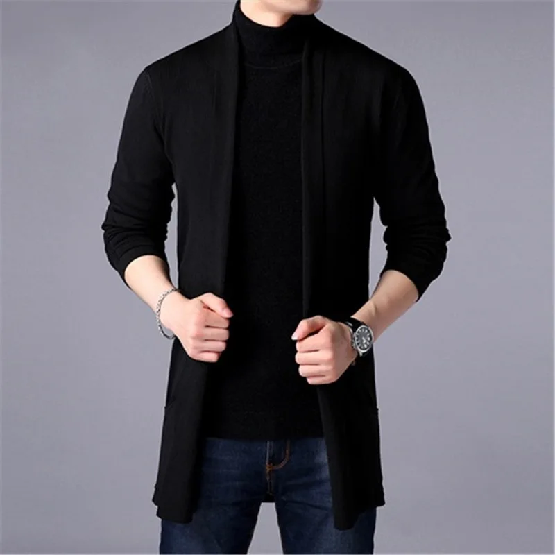 Top Trends: Men Long Coats 2022 Autumn New Fashion Men's Sweaters Slim Casual Solid Knitted Cardigan Male Sweater Coat Shoppable Styles