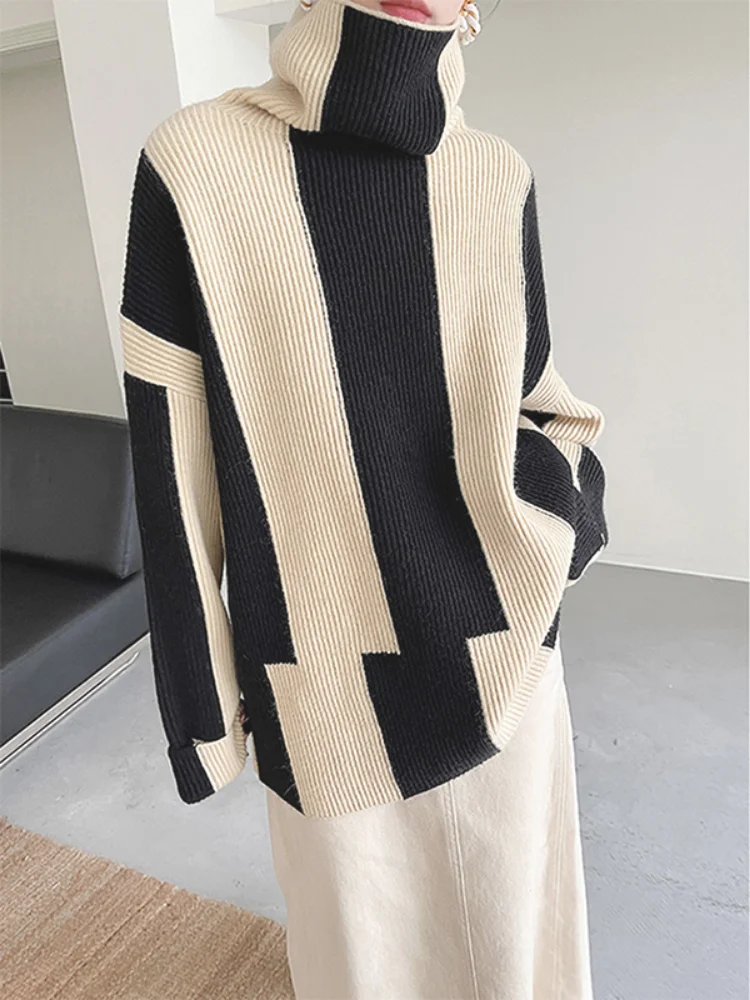 Top Trends: Female Sweater LOOSE Casual Stripe Knitted Women's Turtleneck Oversized Korean Fashion Thickening Warm Winter Women's Sweater Shoppable Styles - Image 5