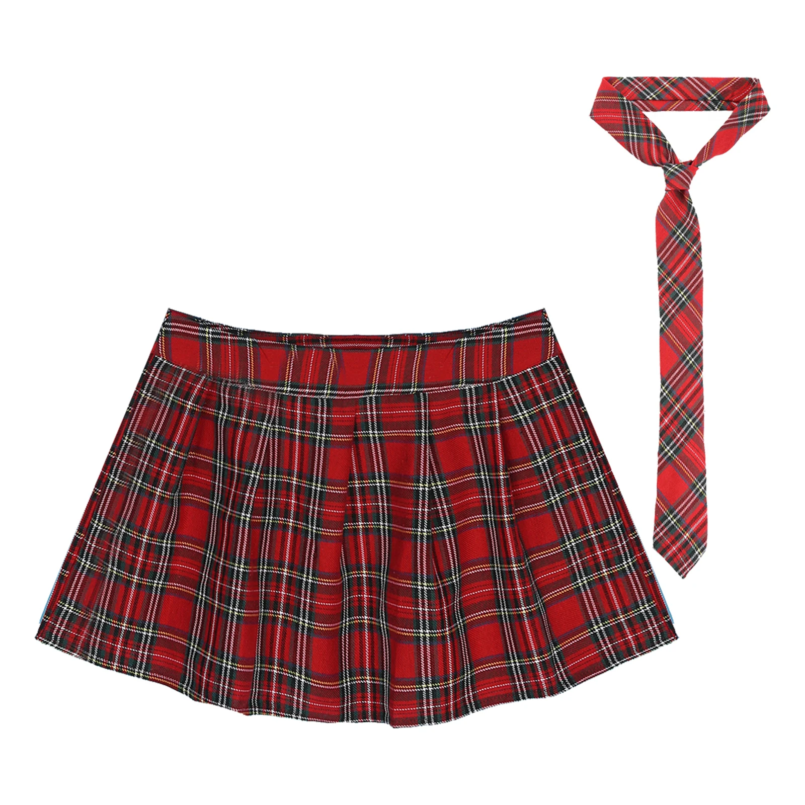 Top Trends: Womens Zipper Plaid Pleated Mini Skirt With Necktie Japanese Schoolgirls Uniform Skirts Cosplay Costume Fancy Dress Ball Outfit Shoppable Styles