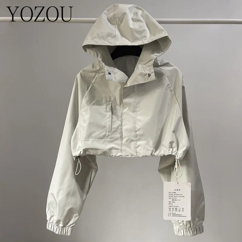 Top Trends: YOZOU Gorpcore Techwear White Hooded Cargo Cropped Windbreaker Jackets Buttons Up Coat Women Outdoor Pink Black Top Korean Shoppable Styles