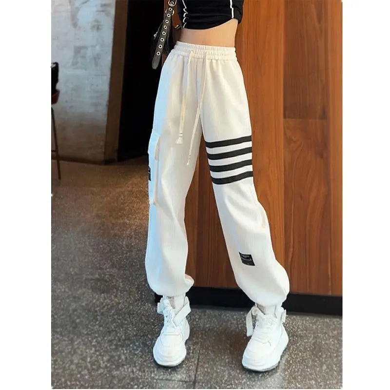 Top Trends: Fashion Chic Striped Spliced High Waist Sweatpants Women's Clothing Spring Autumn Korean Casual Elastic Drawstring Trousers Shoppable Styles - Image 5