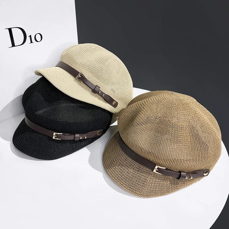 Top Trends: 2021 Octagonal Cap Straw Women Summer Thin Newsboy Cap Painter Adjustable Rope Knitted Beret Mesh Breathable Beach Straw Hat Shoppable Styles - Image 6