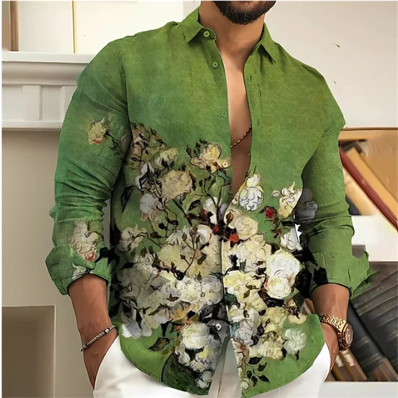 Top Trends: Vintage 2023 Men&#039;s Shirt Floral 3D Printing Lapel Long Sleeve Outdoor Streetwear Fashion Dress Designer Casual S-6XL Summer Shoppable Styles