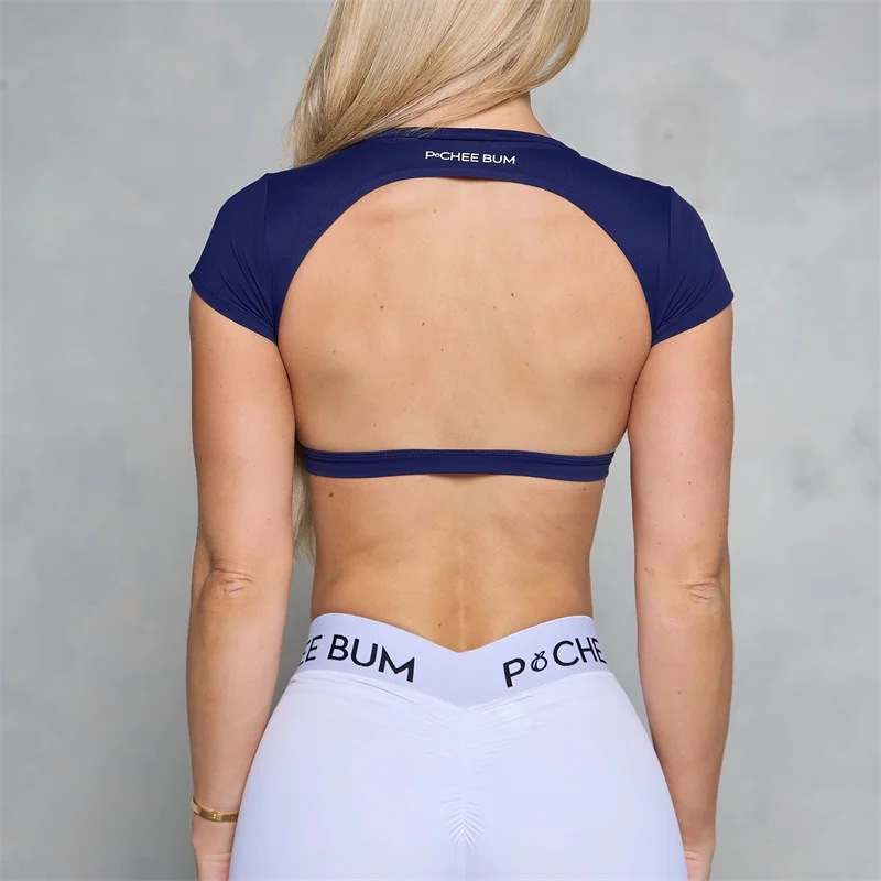 Top Trends: Pchee Bum Women Backless Sports Shirts 2023 Workout Gym Training Yoga T-Shirt Outdoor Running Crop Tops Elastic Open Back Tops Shoppable Styles