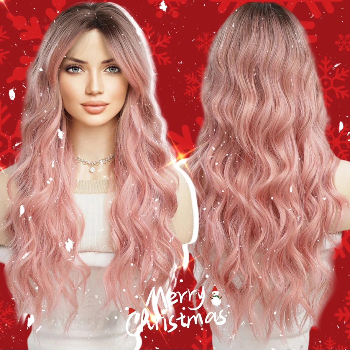 Top Trends: Emmor Synthetic Long Wavy Wigs With Bangs For Women Cosplay Natural Ombre Black To Pink Hair Wig High Temperature Fiber Shoppable Styles