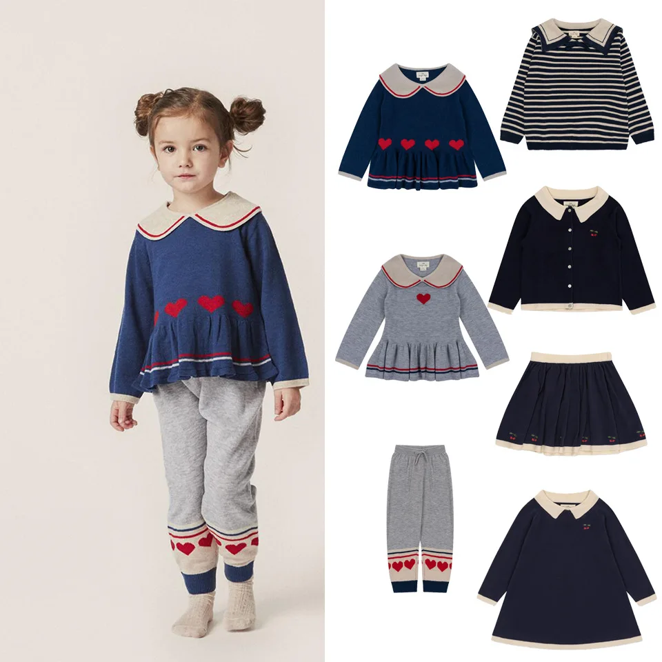 Top Trends: Winter Konges Slojd Children's Clothing Baby Girls Knit Sweater Tops Pants Suits Kids Stripe Cardigans Skirt Preppy Style Dress Shoppable Styles