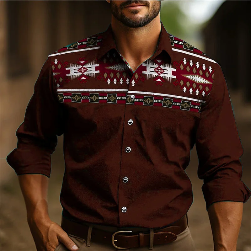 Top Trends: Men's Retro Shirt Ethnic Wear Western Shirt Tribal Pattern Retro Black Gray Soft Comfortable Long Sleeve Clothing New Style 2024 Shoppable Styles