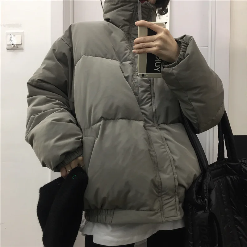 Top Trends: Women Winter Coats Korean Ins Harajuku Student Fashion Couple Coat Solid Color Thickened Loose High Collar Cotton Padded Jackets Shoppable Styles - Image 3