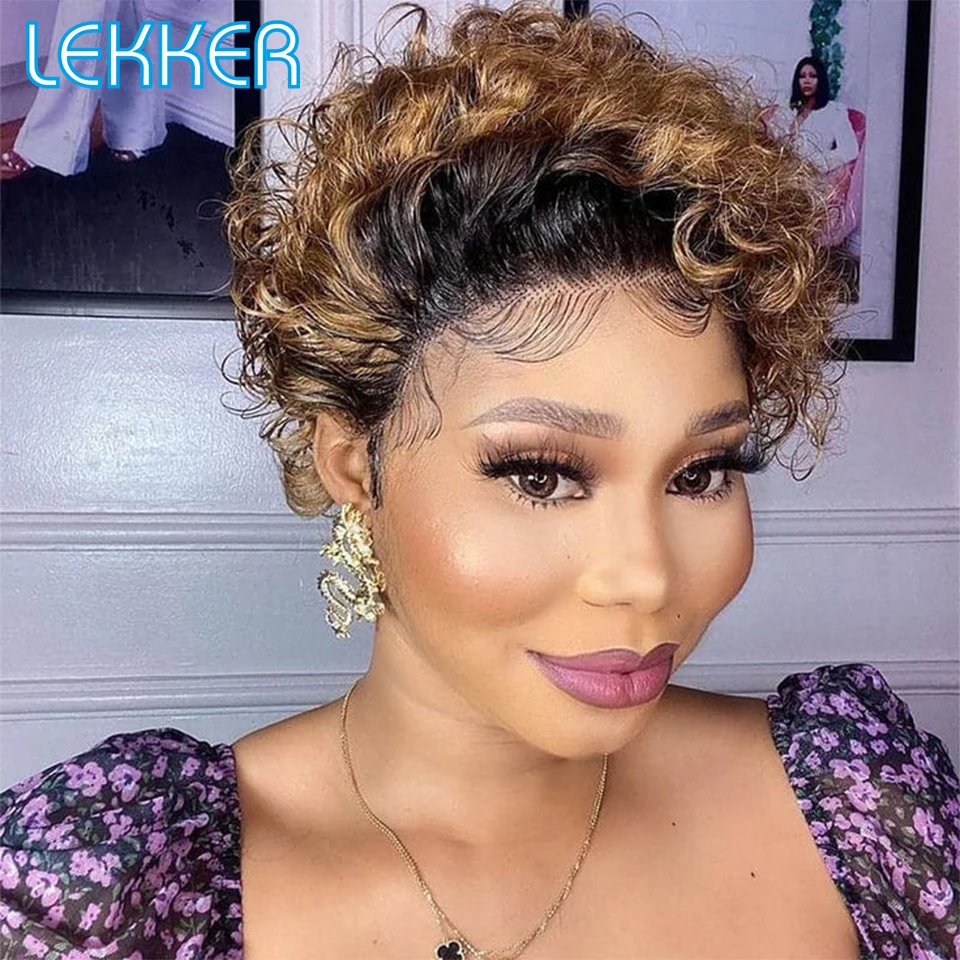 Top Trends: Lekker Ombre Blonde Lace Front Short Curly Bob Human Hair Wigs For Women Brazilian Remy Hair Pre Plucked Transparent Lace Wigs Shoppable Styles