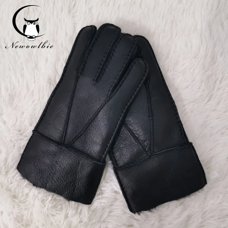 Top Trends: New Men Winter Warm Genuine Sheep Fur Gloves For Men Fur Cashmere Real Leather Leather Snow Gloves Motorcycle Gloves Shoppable Styles