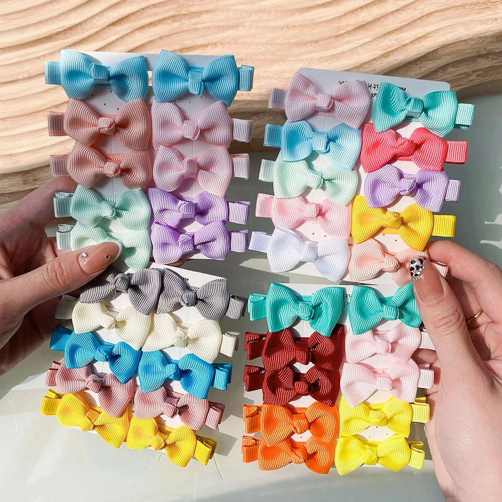 Top Trends: 10Pcs / lot Mini Bow Tie Hair Clip Small Sweet Solid Ribbow Bow Safety Ribbon Covered Clip For Kids Hairpins Accessories Gifts Shoppable Styles