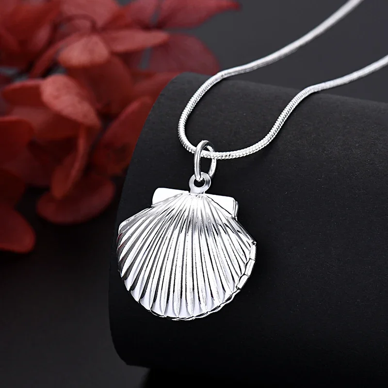 Top Trends: Hot Cute 40-75cm 925 Sterling Silver Seashell Heart Photo Frame Necklace Chain For Woman Wedding Jewelry Wholesale Shoppable Styles