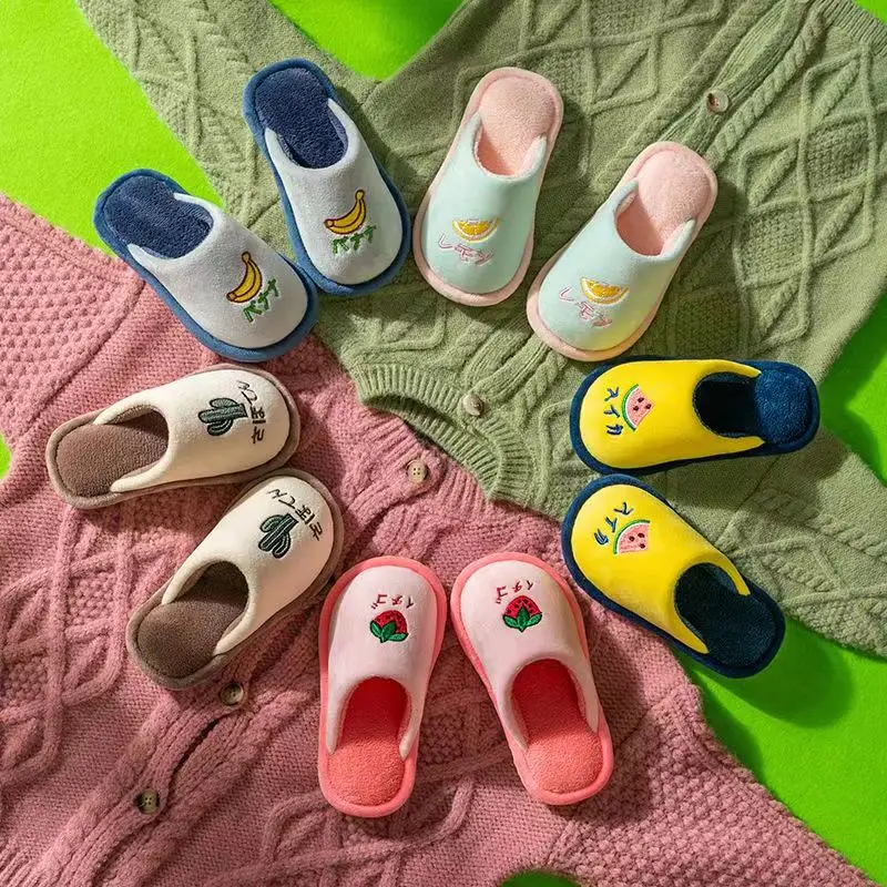 Top Trends: Dolphin Embroidery Children Slippers Autumn Winter Cotton Warm Thick Fluffy Slippers Comfort Non-Slip Home Indoor Furry Shoes Shoppable Styles - Image 4