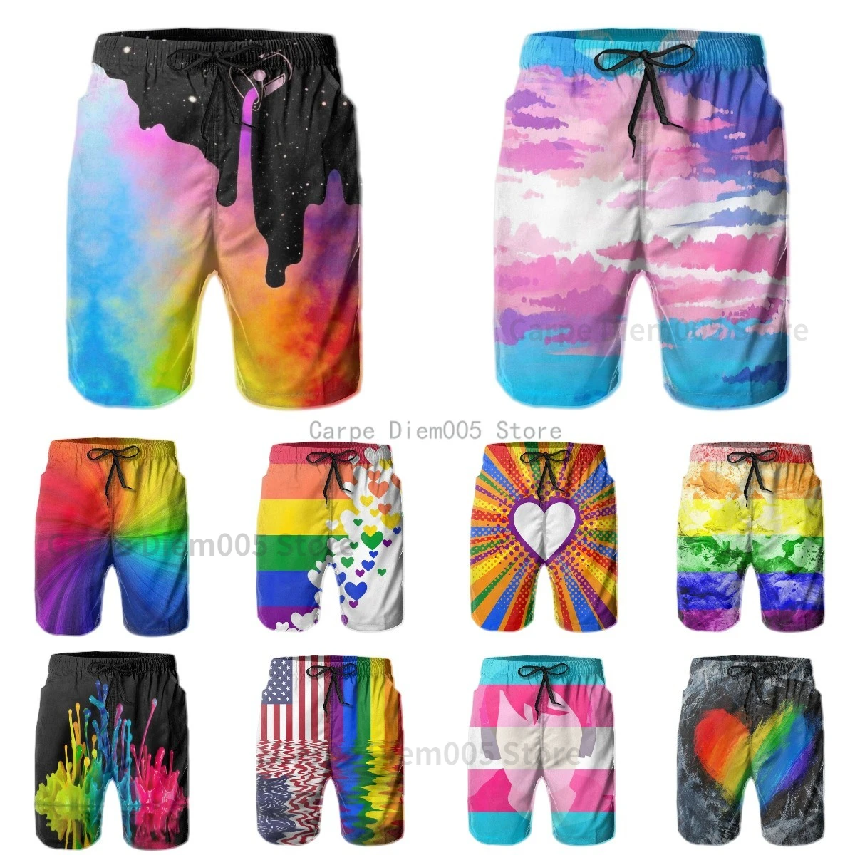 Top Trends: Pride Rainbow Colored Love Hearts Mens Swim Trunks Quick Dry Beach Board Shorts Swimwear Suits Shoppable Styles