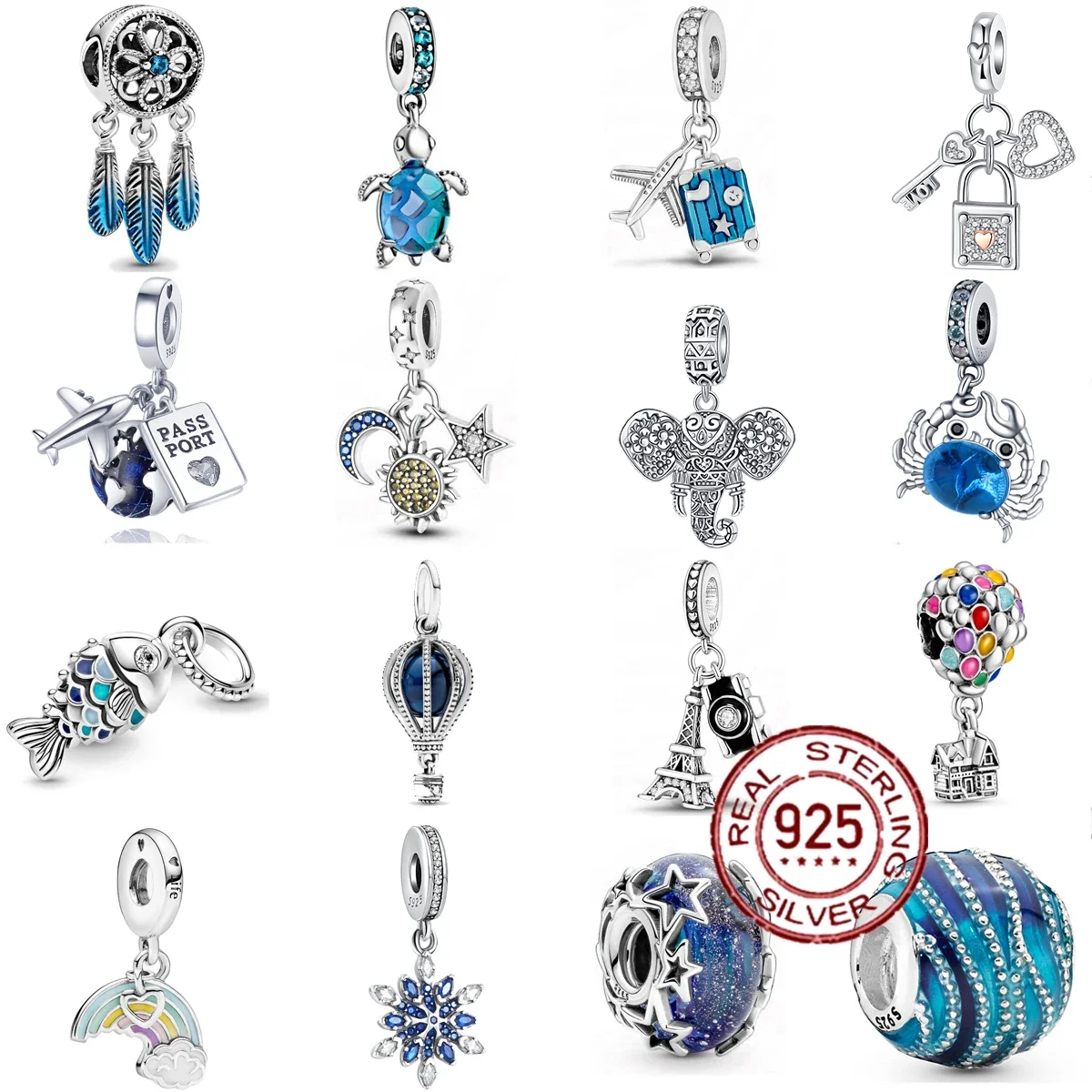 Top Trends: 925 Silver Blue Series Summer Sea Holiday Family Charms For Pandora 925 Original Bracelet Charm Bead For Women Jewelry Shoppable Styles