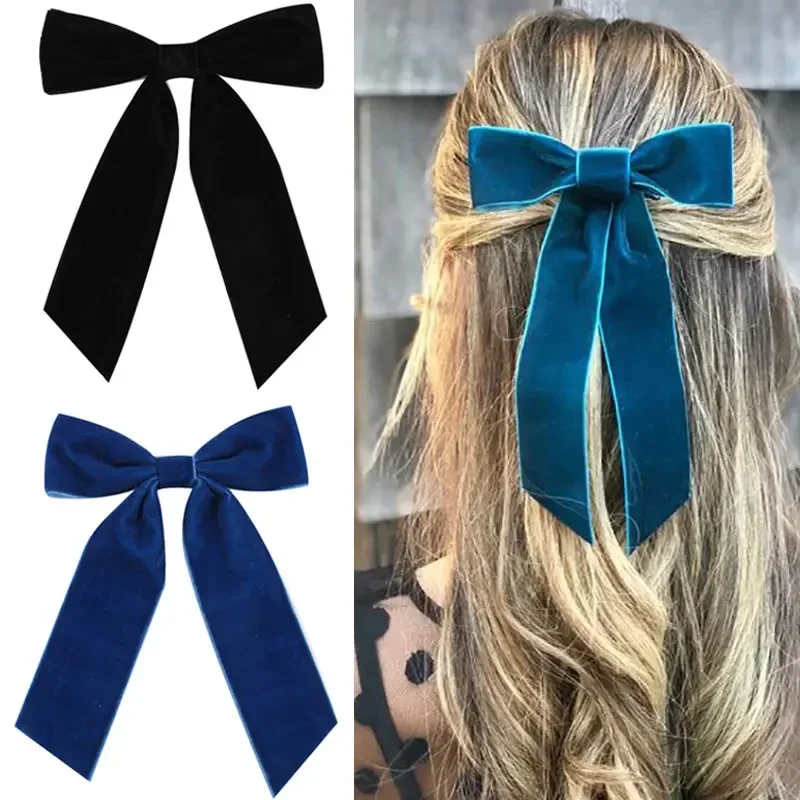 Top Trends: Large Vintage Bow Hair Clips For Women Velvet Long Ribbon Hairpins Barrette Fashion Korean Hair Accessories Bows Headwear Shoppable Styles