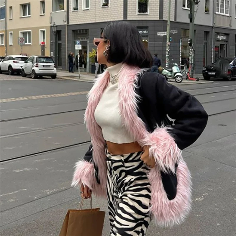 Top Trends: Fur Jacket 2022 Faux Fur Women Warm Winter Jackets Y2K Pink Black Long Sleeve Oversized Loose Vintage Fashion Street Outfits Shoppable Styles