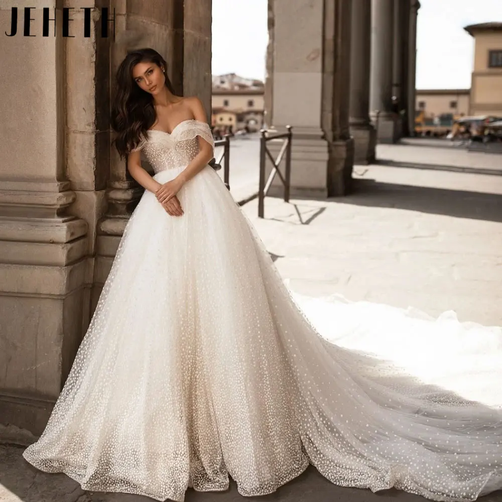 Top Trends: JEHETH Princess Off Shoulder Sweetheart Neck Wedding Gowns Classic Lace Tulle Bride Dresses 2024 Short Sleeves Robes De Mariée Shoppable Styles