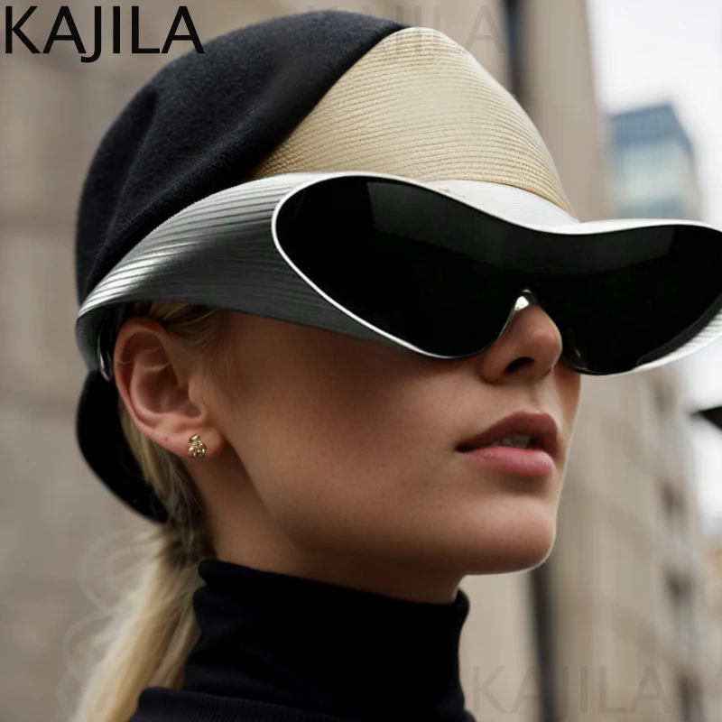 Top Trends: Oversized Cat Eye Punk One-Piece Futuristic Sunglasses Women 2024 Luxury Brand Y2K Sun Glasses For Ladies Retro 2000's Goggle Shoppable Styles - Image 5