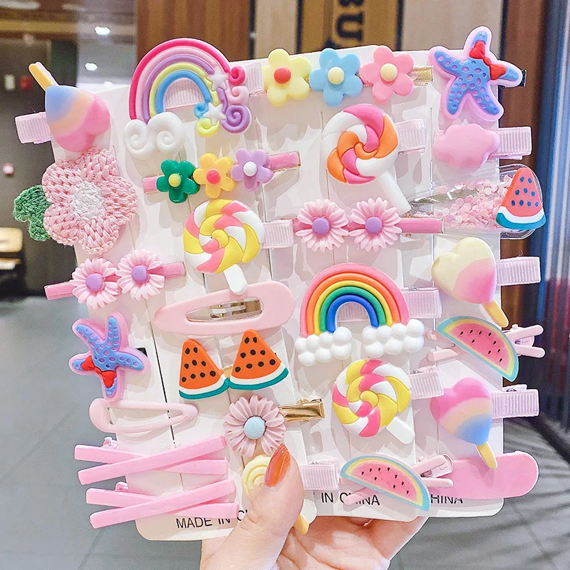 Top Trends: 14PCS Headband Barrettes Fashion Hair Accessories Girls Unicorn Baby Hair Clips Kids Lovely Cute Cartoon Ice Cream Hairpins Shoppable Styles