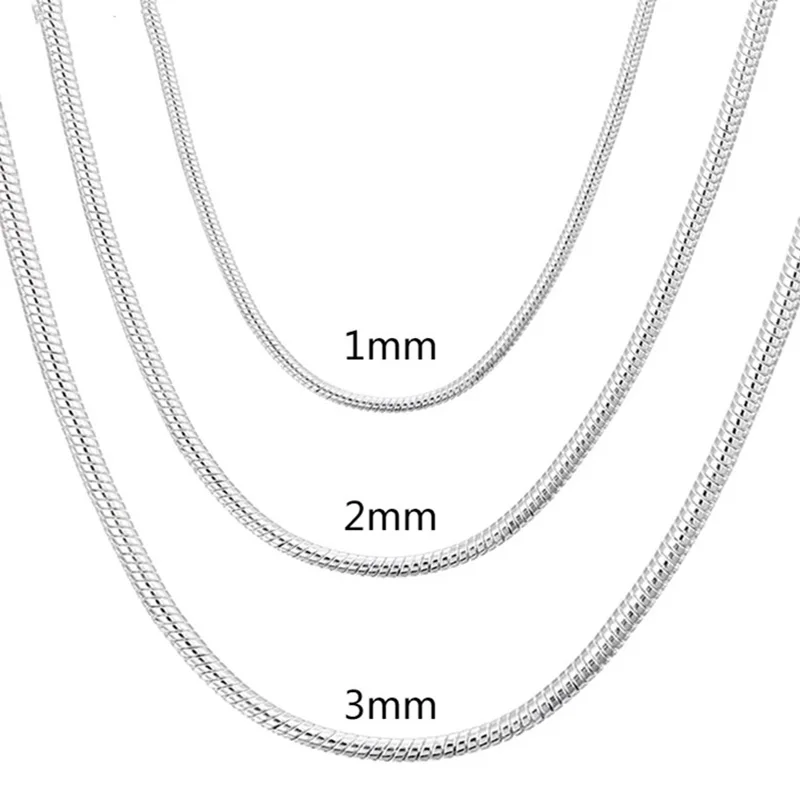 Top Trends: 40-75cm 925 Sterling Silver 1MM / 2MM / 3MM Solid Snake Chain Necklace For Men Women Fashion Jewelry For Pendant Free Shipping Shoppable Styles