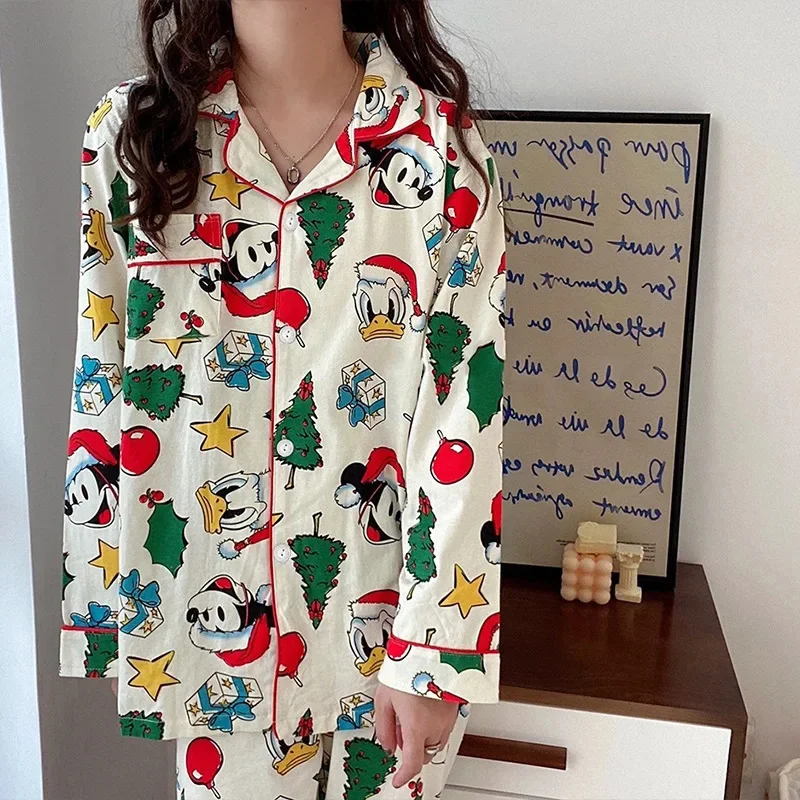 Top Trends: Disney Mickey Kawaii Cotton Pajamas Set For Women Christmas Long Sleeve Top Loose Pants Two Piece Sets Y2k Cute Cartoon Suits Shoppable Styles