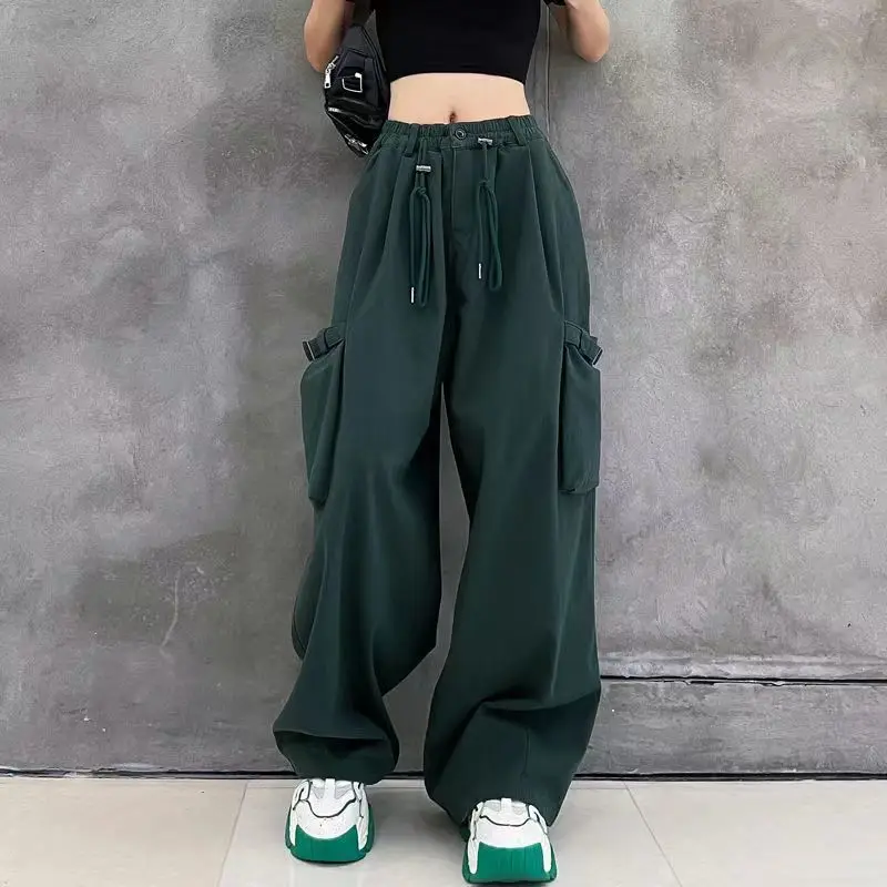 Top Trends: Streetwear Fashion Women Solid Cotton Cargo Pants Elastic Waist Hip Hop Vintage Wide Leg Straight Oversize Loose Casual Trousers Shoppable Styles