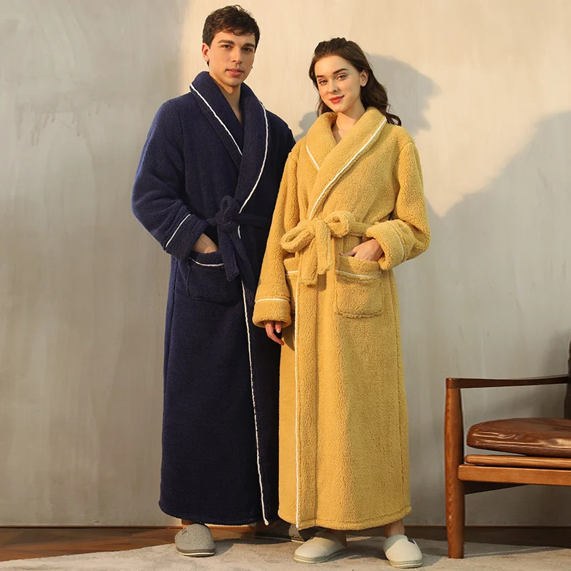 Top Trends: Men&#039;s Winter Bathrobe Long Sleeve Warm Turn Down Collar Fluffy Bath Robe With Sashes Solid Fleece Dressing Gown For Couple Shoppable Styles