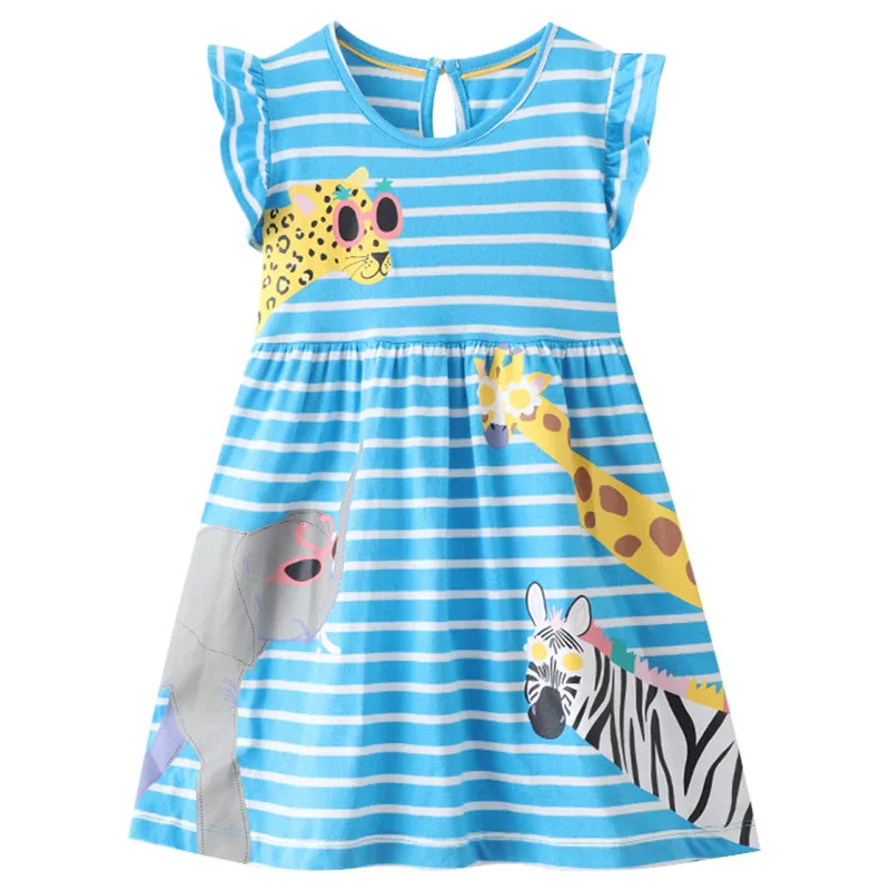 Top Trends: Jumping Meters Summer Princess Girls Dresses Stripe Animals Print Hot Selling Sleeveless Toddler Birthday Frocks Costume Kids Shoppable Styles