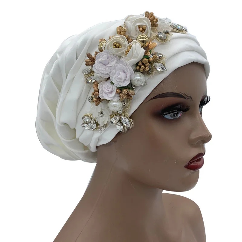 Top Trends: Luxury Rhinestone Flower Pleated Turban Cap Elegant Women&#039;s Head Wrap Headscarf Bonnet Female Party Headwear Hat Turbante Shoppable Styles