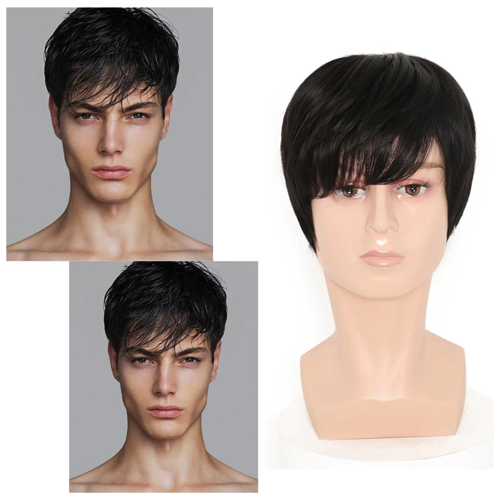 Top Trends: Men&#039;s Wigs Short Straight Mens Black Wig Cosplay Costume Heat Resistant Fiber Hair Synthetic Wigs For Men Male Shoppable Styles