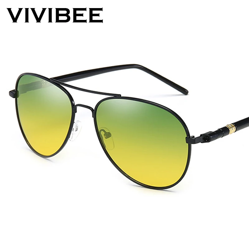 Top Trends: VIVIBEE Men Day And Night Vision Glasses Aviation UV400 Polarized Yellow Lens Women Car Driving Sunglasses Goggles Shoppable Styles